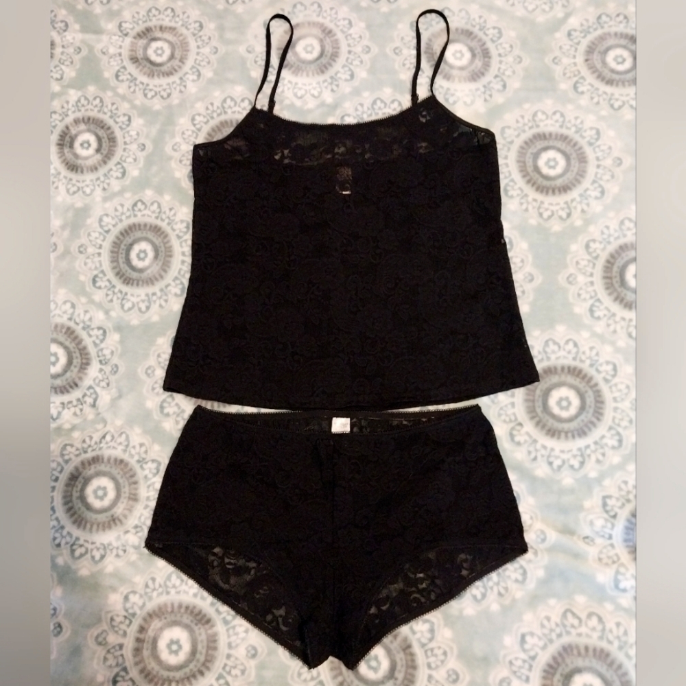 Morgan Taylor Black Lace Camisole and Matching Lace Boy Short